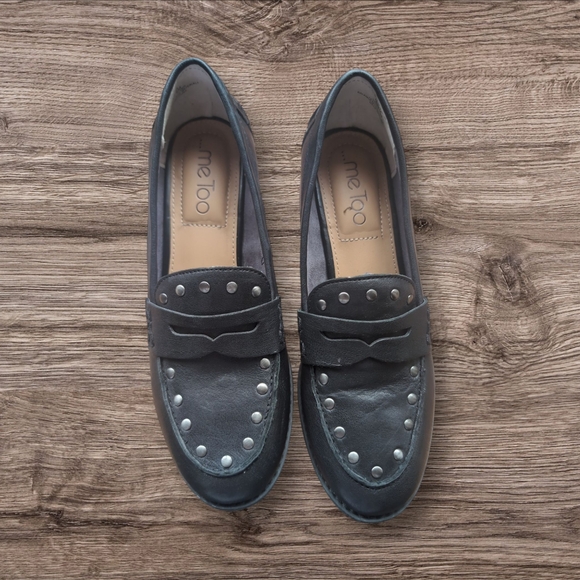 Me Too black studded slip on leather penny‎ loafer Shoes in size 6. - Picture 1 of 9